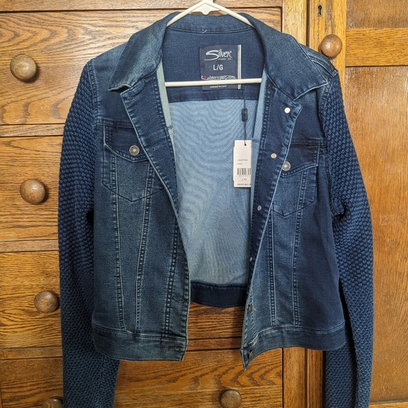 NWT Knit sleeve denim jacket - Picture 1 of 7